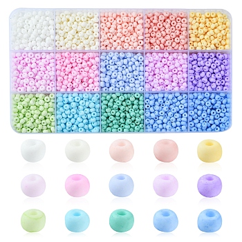 2250Pcs 15 Colors 6/0 Glass Seed Beads, Macaron Color, Round Hole, Round, Mixed Color, 4~4.5x3mm, Hole: 1~1.2mm, about 150Pcs/color