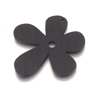 Wood Big Pendants, Flower, Dyed, Black, 57x56x2mm, Hole: 2mm