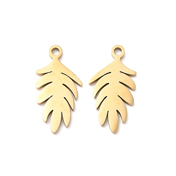 201 Stainless Steel Pendants, Laser Cut, Leafy Branch Charms, Golden, 18x9x1mm, Hole: 1.5mm