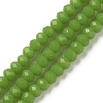 Opaque Solid Color Glass Bead Strands, Imitation Jade, Faceted, Rondelle, Olive, 3x2mm, Hole: 0.8mm, about 185~190pcs/strand, 14.9~17.3 inch(38~44cm)