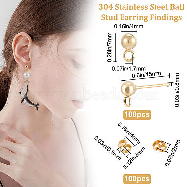 100Pcs 304 Stainless Steel Ball Stud Earring Findings(STAS-BBC0002-42)-2