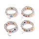 2Pcs 2 Style Glass & Brass Beaded Stretch Finger Rings with Charms for Women(RJEW-JR00480)-1
