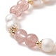 Natural Strawberry Quartz & Pearl Round Beaded Stretch Bracelet for Women(BJEW-JB09246-05)-3