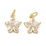 Brass Micro Pave Clear Cubic Zirconia Charms, Flower Charms, Real 16K Gold Plated, 11.5x10x3.5mm, Jump Ring: 5x1mm, Inner Diameter: 3.5mm(KK-F930-02G)