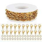 DIY 304 Stainless Steel Paperclip Chains Bracelet Necklace Making Kit, Jewelry Set Making, Real 18K Gold Plated, Chain Links: 7.8x3.5x0.7mm, 5m(DIY-TA0009-54)