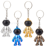4Pcs 4 Colors Plastic Astronaut Keychains, Electroplated, with Iron Key Rings, Mixed Color, 10.3cm, 1pc/color(KEYC-PH0001-59)