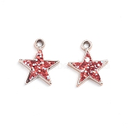 CCB Plastic Pendants, with Paillette, with Loop, Star, Rose Gold, Red, 23.5x20x3mm, Hole: 3mm(CCB-TAC0001-02F)