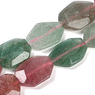 Natural Red & Green Strawberry Quartz Beads Strands, Faceted, Rectangle, 25.5~28x20~20.5x7.5~9mm, Hole: 1.6mm, about 15pcs/strand, 15.94''(40.5cm)(G-B125-P28-02)