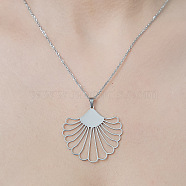 201 Stainless Steel Hollow Shell Pendant Necklace, Stainless Steel Color, 17.72 inch(45cm)(NJEW-OY002-16)