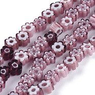 Handmade Millefiori Glass Bead Strands, Flower, Purple, 3.7~5.6x2.6mm, Hole: 1mm, about 88~110pcs/Strand, 15.75''(40cm)(X-LAMP-J035-4mm-10)