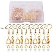 304 Stainless Steel Earring Hooks, with Loop, Brass Ice Pick Pinch Bails & Open Jump Rings, Plastic Ear Nuts, Golden, 340pcs/box(STAS-TA0004-56)