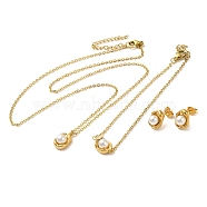 Round Plastic Imitation Pearl Pendant Necklaces & Bracelets & Stud Earrings Sets, 304 Stainless Steel Jewerly Set for Women, Oval, Golden, 17.91 inch(455mm)(SJEW-C004-03G)