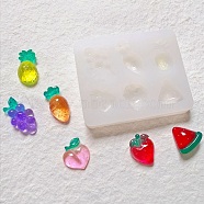 DIY Grape & Pineapple & Peach & Strawberry & Carrot Shape Cabochon Silicone Molds, Resin Casting Molds, for UV Resin & Epoxy Resin Jewelry Making, White, 72x60x11mm, Inner Diameter: 17.5~27.5x13~23mm(X-SIMO-B001-02)