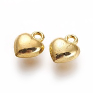 Tibetan Style Alloy Charms, Lead Free, Nickel Free and Cadmium Free, Heart, Golden, 11.5mm long, 9mm wide, 4.5mm thick, hole: 1.5mm(EA526Y-NFG)