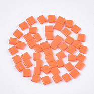 2-Hole Opaque Glass Seed Beads, Rectangle, Coral, 5x4.5~5.5x2~2.5mm, Hole: 0.5~0.8mm(SEED-S023-21C-02)