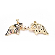 Brass Micro Pave Clear Cubic Zirconia Pendants, Fish, Colorful, 28~30x19x4mm, Hole: 3.5x5mm(ZIRC-F135-01G-01)