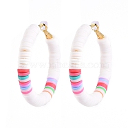 Basketball Wives Style Brass Heishi Beaded Hoop Earrings, with Plastic Earring Backs, Ring, PapayaWhip, 50mm, Pin: 0.7mm(X-EJEW-JE04083-01)