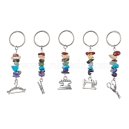 Tibetan Style Zinc Alloy Keychains, with Synthetic & Natural Mixed Gemstone and Iron Split Key Rings, Mixed Shapes, 7.2~8.7cm, Pendants: 52~66x4~24x2~5mm(KEYC-JKC00728)
