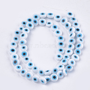 Handmade Evil Eye Lampwork Beads Strands, Flat Round, Creamy White, 6x2.5mm, Hole: 1mm, about 64~65pcs/strand, 14.1 inch~14.5 inch(LAMP-S191-02A-08)