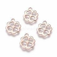 201 Stainless Steel Charms, Clover, Rose Gold, 12x11x0.8mm, Hole: 1.2mm(STAS-H436-45RG)