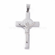 304 Stainless Steel Pendants, For Easter, Crucifix Cross, Saint Benedict Medal Pendant, Stainless Steel Color, 49.5x28x5.5mm, Hole: 6x10.5mm(STAS-N017-13P)