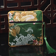 Square Chinese Style Cloth Tassel Bags, with Zipper, for Bracelet, Necklace, Green, 11.5x11.5cm(PW-WG62144-12)