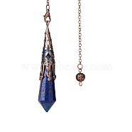 Natural Lapis Lazuli Dowsing Pendulum Big Pendants, with Red Copper Plated Metal Cone, Hexagonal Cone Charm, 260mm(PW-WGF0B2B-09)