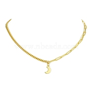 Brass Pendant Necklaces with Curb & Paperclip Chains, Golden, Moon, 17.68 inch(44.9cm), Pendant: 13x8mm(NJEW-JN04608-02)