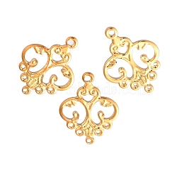 Iron Filigree Joiners, Etched Metal Embellishments, Flower, Golden, 32x24x0.5mm, Hole: 1.5mm & 2.5mm(FIND-B020-25G)