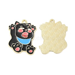 Alloy Enamel Pendants, Golden, Cat Charm, Black, 29x23x1.4mm, Hole: 1.6mm(ENAM-Z004-02B)