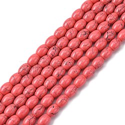 Baking Painted Drawbench Glass Bead Strands, Oval, Salmon, 8x6~6.5mm, Hole: 1mm, about 100pcs/strand, 31.4 inch(GLAD-S080-6x8-B79)