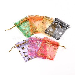 Rectangle Organza Gift Bags, Organza Pouches for Potpourri, Jewelry Packing Drawable Pouches, with Vacuum Packing, Mixed Color, 9x7cm(OP-P001-02)