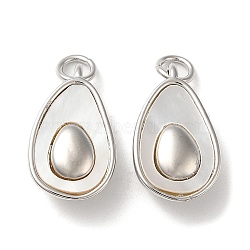 Brass Pave Shell Teardrop Pendants, Avocado Charms, Platinum, 18x10.5x6mm, Hole: 3mm(KK-P239-13P)