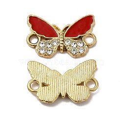 Alloy Crystal Rhinestone Connector Charms, Butterfly Links with FireBrick Enamel, Light Gold, 11x17.5x2mm, Hole: 2mm(PALLOY-F290-42KCG)
