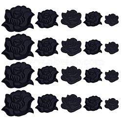 20Pcs 5 Styles Rose Shape Cloth Iron on Embroidered Patches, Sewing Craft Decoration, Black, 26~86x30~104x0.7~1.2mm, 4pcs/style(PATC-HY0001-79)