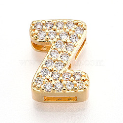 Brass Micro Pave Cubic Zirconia Charms, Letter, Letter Z, 10x7.5x4.5mm, Hole: 3.5x1.8mm(KK-N254-217G-Z)