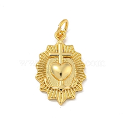 Brass Pendants, Oval & Heart Charms, with Jump Ring, Real 18K Gold Plated, 20x13x3mm, Hole: 3.5mm(KK-N254-124G)