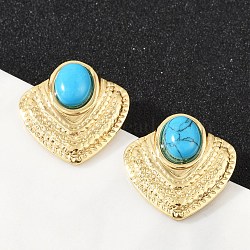 Fan 304 Stainless Steel Synthetic Turquoise Stud Earrings for Women, Ion Plating(IP), Real 18K Gold Plated, 22.5x23mm(EJEW-U046-17C-G)