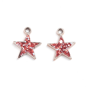 CCB Plastic Pendants, with Paillette, with Loop, Star, Rose Gold, Red, 23.5x20x3mm, Hole: 3mm