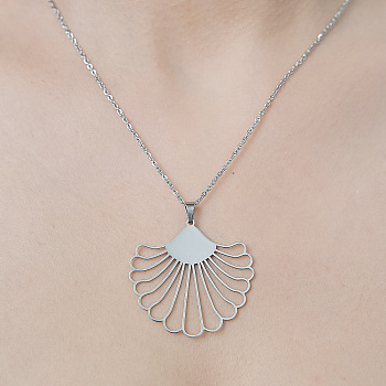 201 Stainless Steel Hollow Shell Pendant Necklace, Stainless Steel Color, 17.72 inch(45cm)