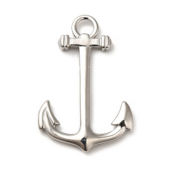 304 Stainless Steel Pendants, Anchor Charms, Stainless Steel Color, 38x25x3.5mm, Hole: 4.5mm