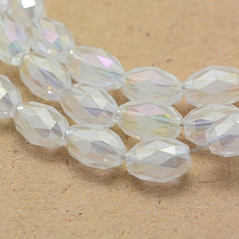 Electroplate Glass Beads, AB Color Plated, Faceted, Oval, AB Color Plated, 10.5x7.5mm, Hole: 1.2mm