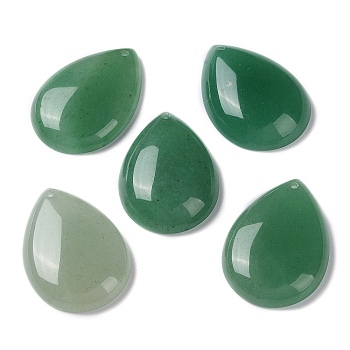 Natural Green Aventurine Pendants, Teardrop Charms, 35.5x25x8.5mm, Hole: 1mm