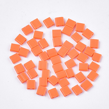 2-Hole Opaque Glass Seed Beads, Rectangle, Coral, 5x4.5~5.5x2~2.5mm, Hole: 0.5~0.8mm