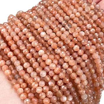 Natural Moonstone Beads Strands, Faceted, Round, Grade A, 4.5mm, Hole: 0.7mm, about 96pcs/strand, 15.55 inch(39.5cm)