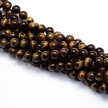 Natural Grade AB Tiger Eye Round Beads Strands, 6mm, Hole: 1mm, about 59~63pcs/strand, 15.5''(39.37cm)