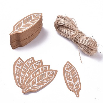Paper Gift Tags, Hange Tags, For Arts and Crafts, with Jute Twine, Feather, BurlyWood, 49x17x0.5mm, 50pcs/set