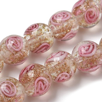 Olycraft Handmade Gold Sand Lampwork Beads Strands, Round, Vortex Pattern, Clear, 12mm, Hole: 2mm, about 30pcs/box