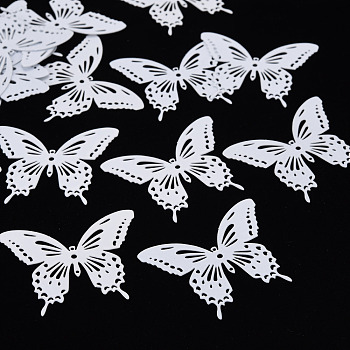 Spray Painted 430 Stainless Steel Filigree Joiners Links, Etched Metal Embellishments, Butterfly, White, 35x44x0.4mm, Hole: 1~1.6mm