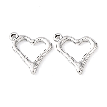 304 Stainless Steel Textured Pendants, Hollow Out Heart Charms, Non-Tarnish, Stainless Steel Color, 21x22x3mm, Hole: 2mm